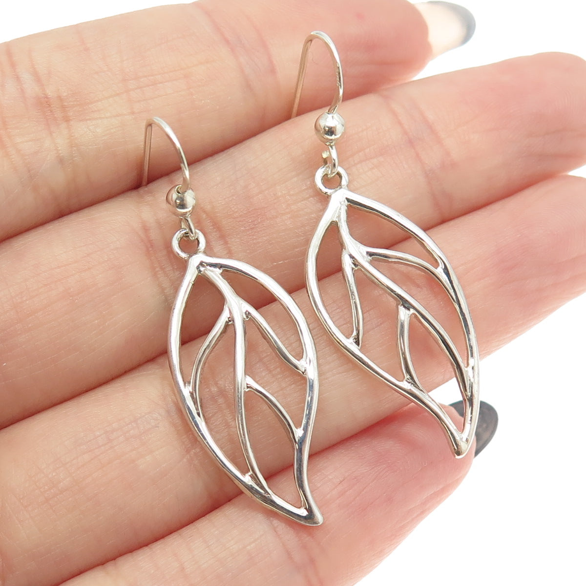 925 Sterling Silver Leaf Floral Dangling Earrings