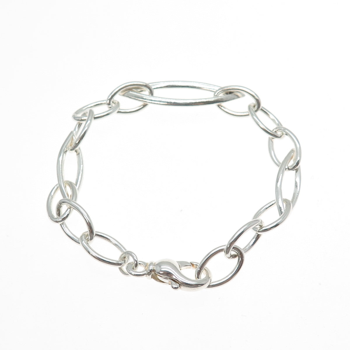 925 Sterling Silver Vintage Italy Marquise-Shape & Oval Link Bracelet 7"