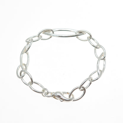 925 Sterling Silver Vintage Italy Marquise-Shape & Oval Link Bracelet 7"