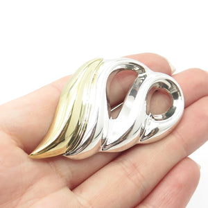 925 Sterling Silver 2-Tone Vintage Mexico Ribbed Pin Brooch