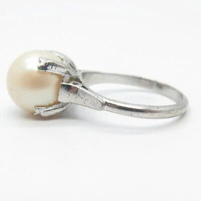 925 Sterling Silver Vintage Faux Pearl Round Ring Size 6