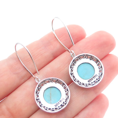 KEN CRAFTS 925 Sterling Silver Vintage Real Turquoise Modernist Dangle Earrings