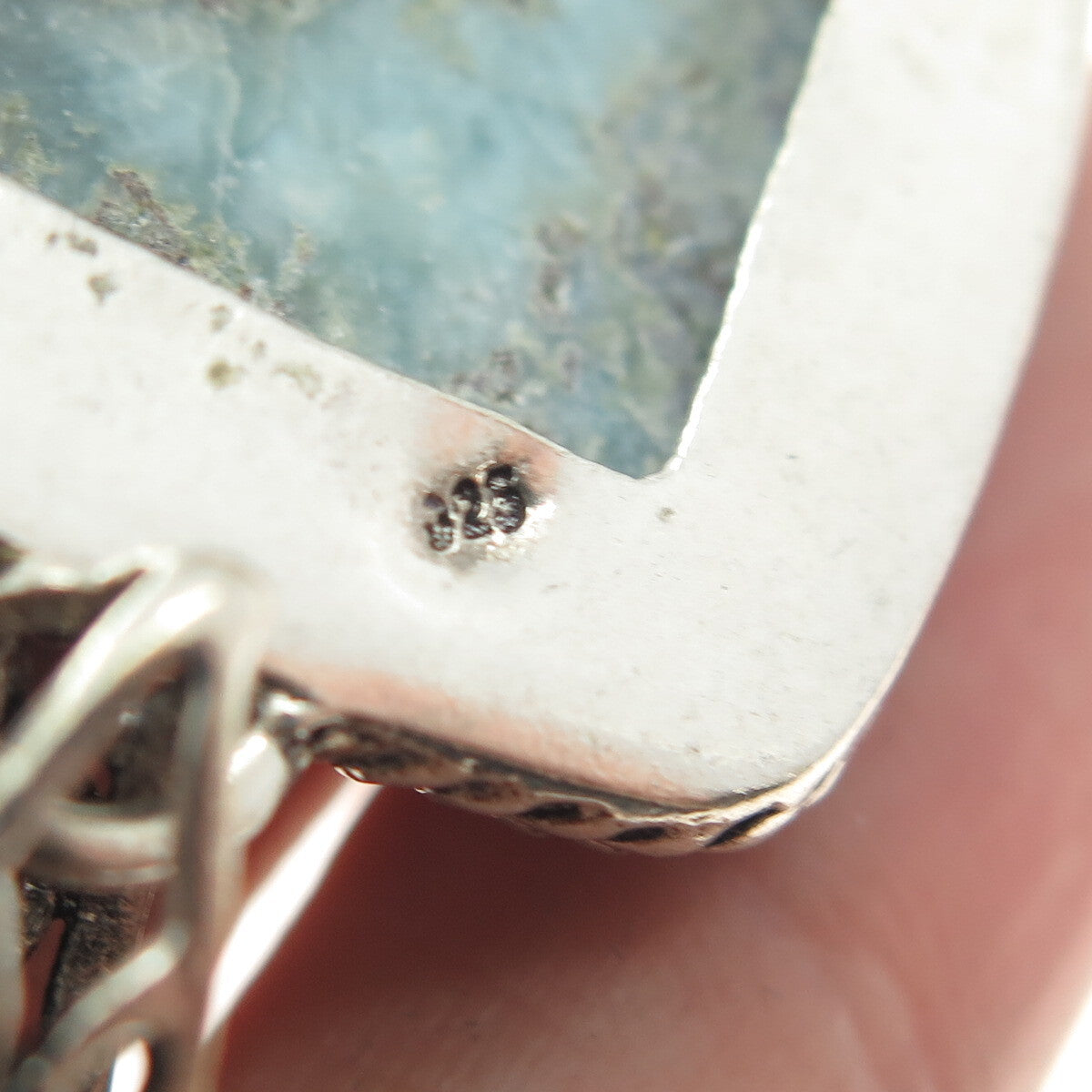 925 Sterling Silver Vintage Real Larimar Granulated Pendant