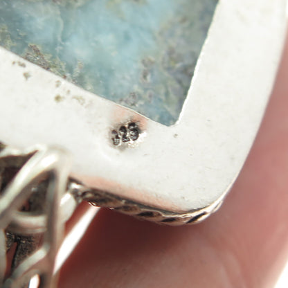 925 Sterling Silver Vintage Real Larimar Granulated Pendant