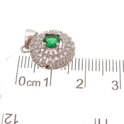 925 Sterling Silver Round-Cut Green & White C Z Charm Pendant