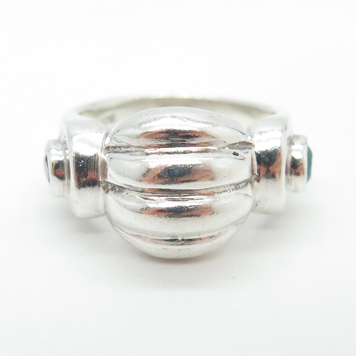 925 Sterling Silver Vintage Real Amethyst & Aquamarine Modernist Ring Size 7.75