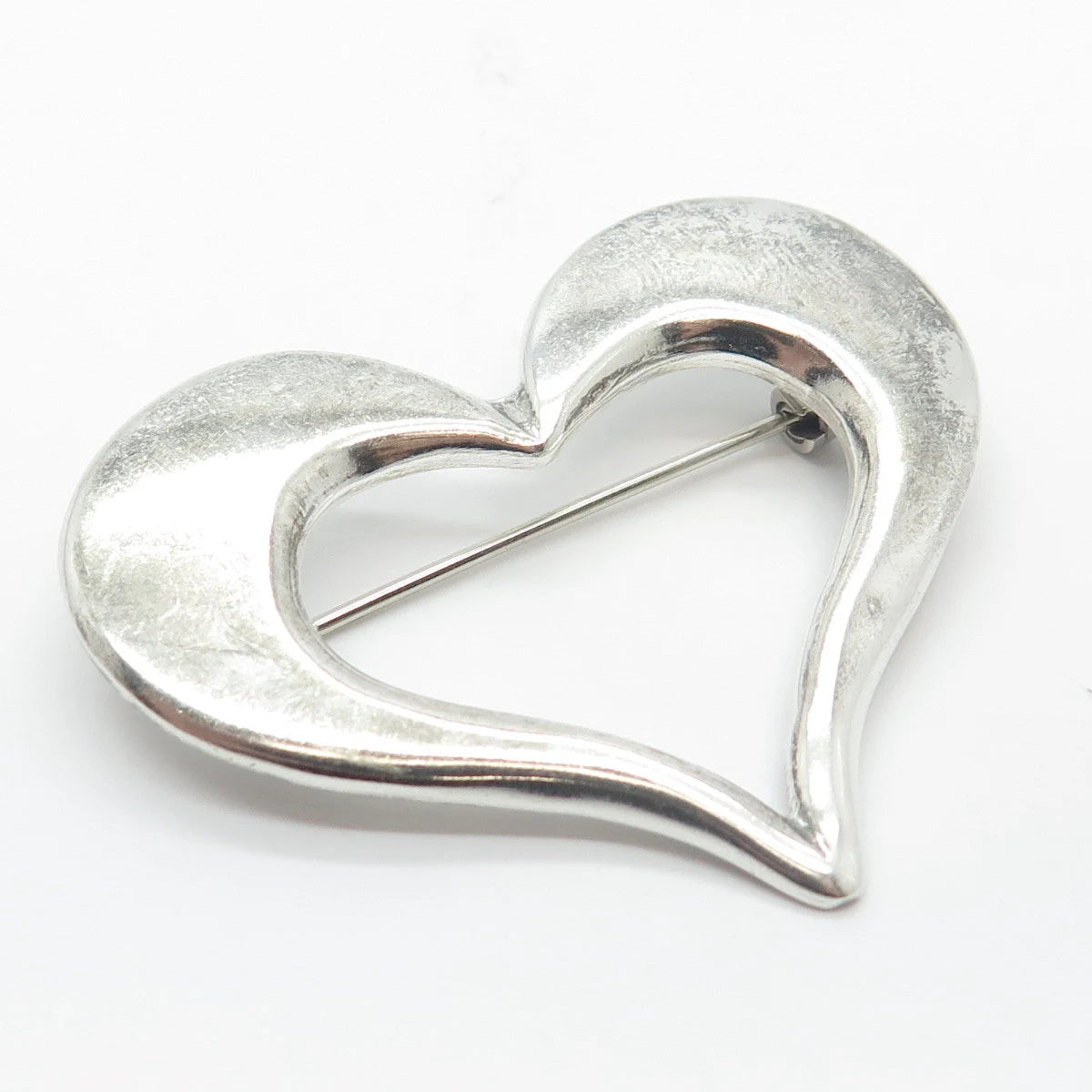 925 Sterling Silver Vintage Mexico Open Heart Pin Brooch