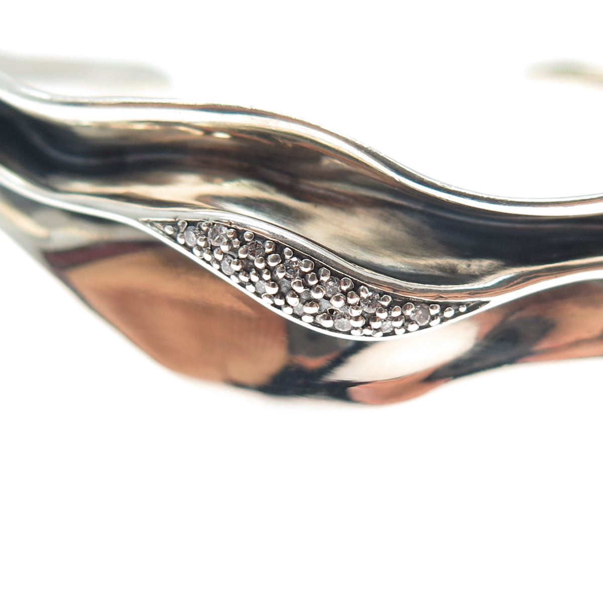 HAGIT GORALI Sterling Vintage Real Diamond Modernist Adjustable Bracelet 6.75"