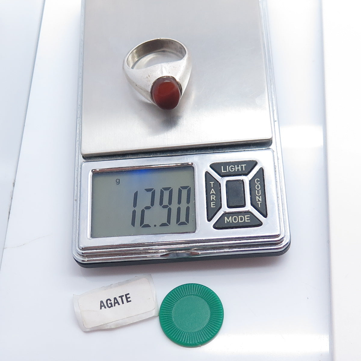925 Sterling Silver Vintage Real Carnelian Agate Modernist Ring Size 12.25