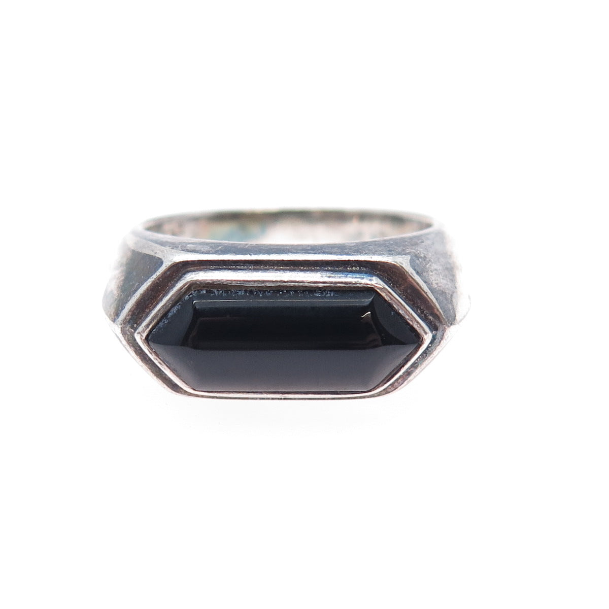925 Sterling Silver Vintage S&G Real Black Onyx Oxidized Ring Size 10.25