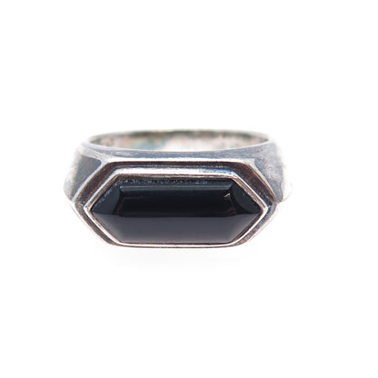 925 Sterling Silver Vintage S&G Real Black Onyx Oxidized Ring Size 10.25