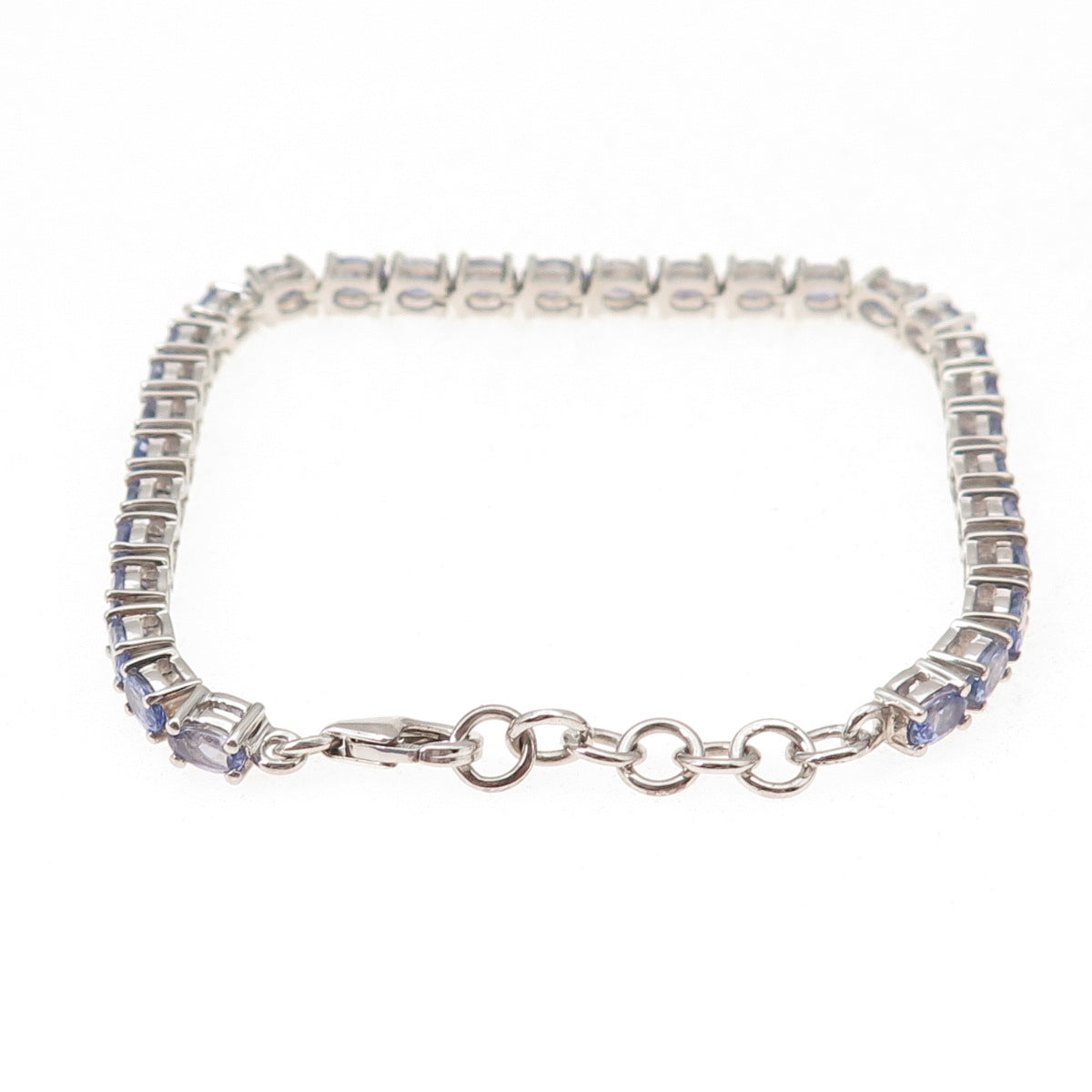 925 Sterling Silver Real Oval-Cut Tanzanite Tennis Link Bracelet 7-8"