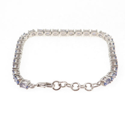 925 Sterling Silver Real Oval-Cut Tanzanite Tennis Link Bracelet 7-8"