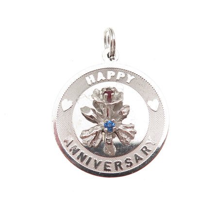 925 Sterling Silver Vintage Rhinestone Happy Anniversary Charm Pendant