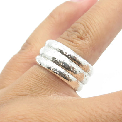 925 Sterling Silver Vintage Ribbed Wide Band Ring Size 7.5