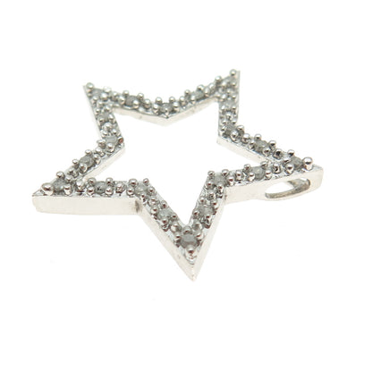 925 Sterling Silver Real Round-Cut Diamond Star Slide Pendant