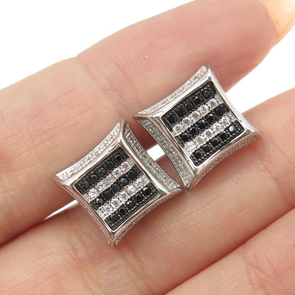 925 Sterling Silver White & Black C Z Stud Earrings