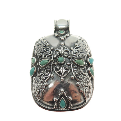 935 Silver Vintage Real Turquoise Gemstone Boho / Ethnic Pendant