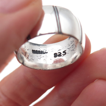 925 Sterling Silver Vintage Mexico Modernist Oxidized Wide Band Ring Size 8.5