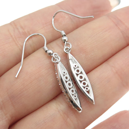 925 Sterling Silver Pave C Z Dangling Hook Earrings