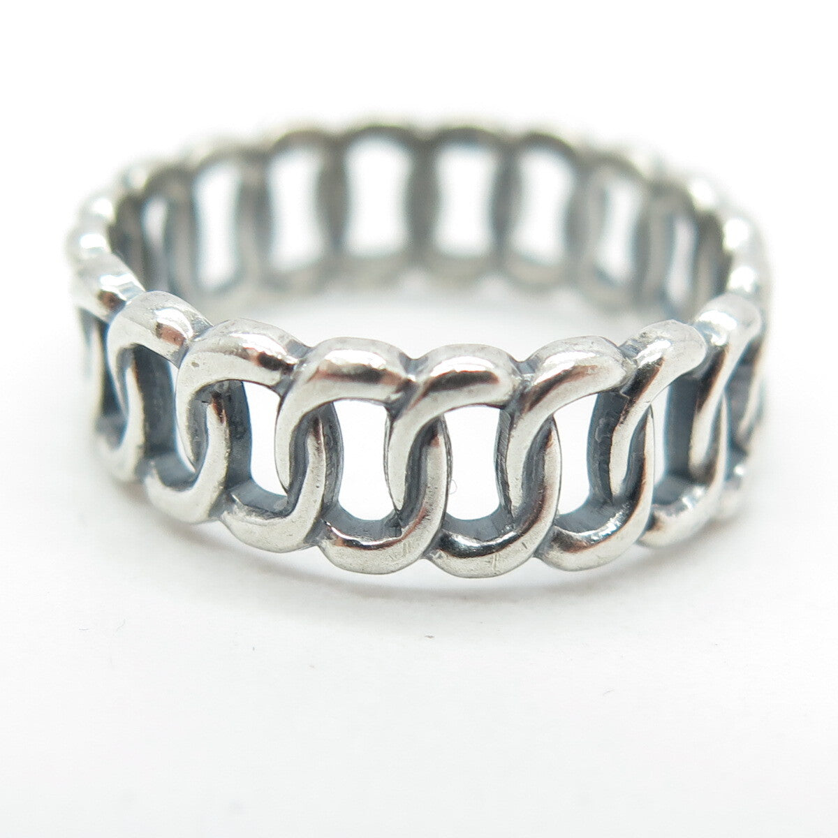 925 Sterling Silver Vintage Interlocked Rolo Link Band Ring Size 6.25