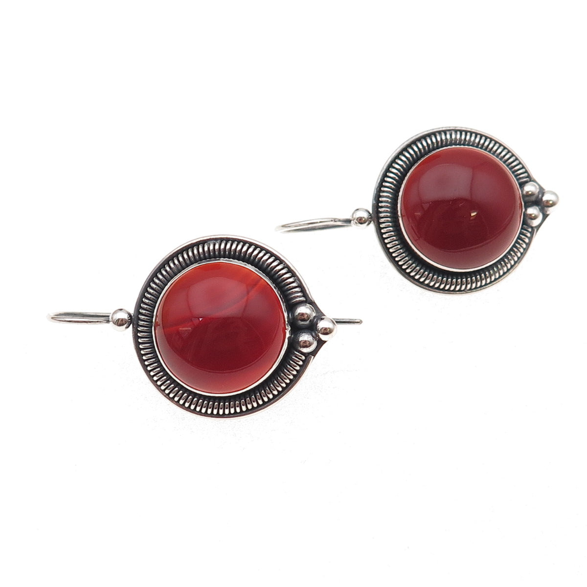 925 Sterling Silver Vintage Real Carnelian Modernist Oxidized Earrings