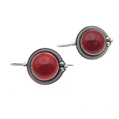 925 Sterling Silver Vintage Real Carnelian Modernist Oxidized Earrings
