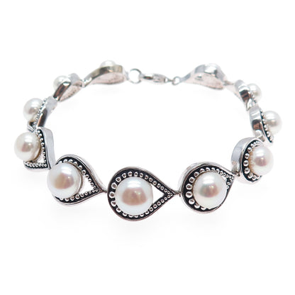 ROSS SIMONS 925 Sterling Silver Vintage Real Pearl Teardrop Link Bracelet 7.5"