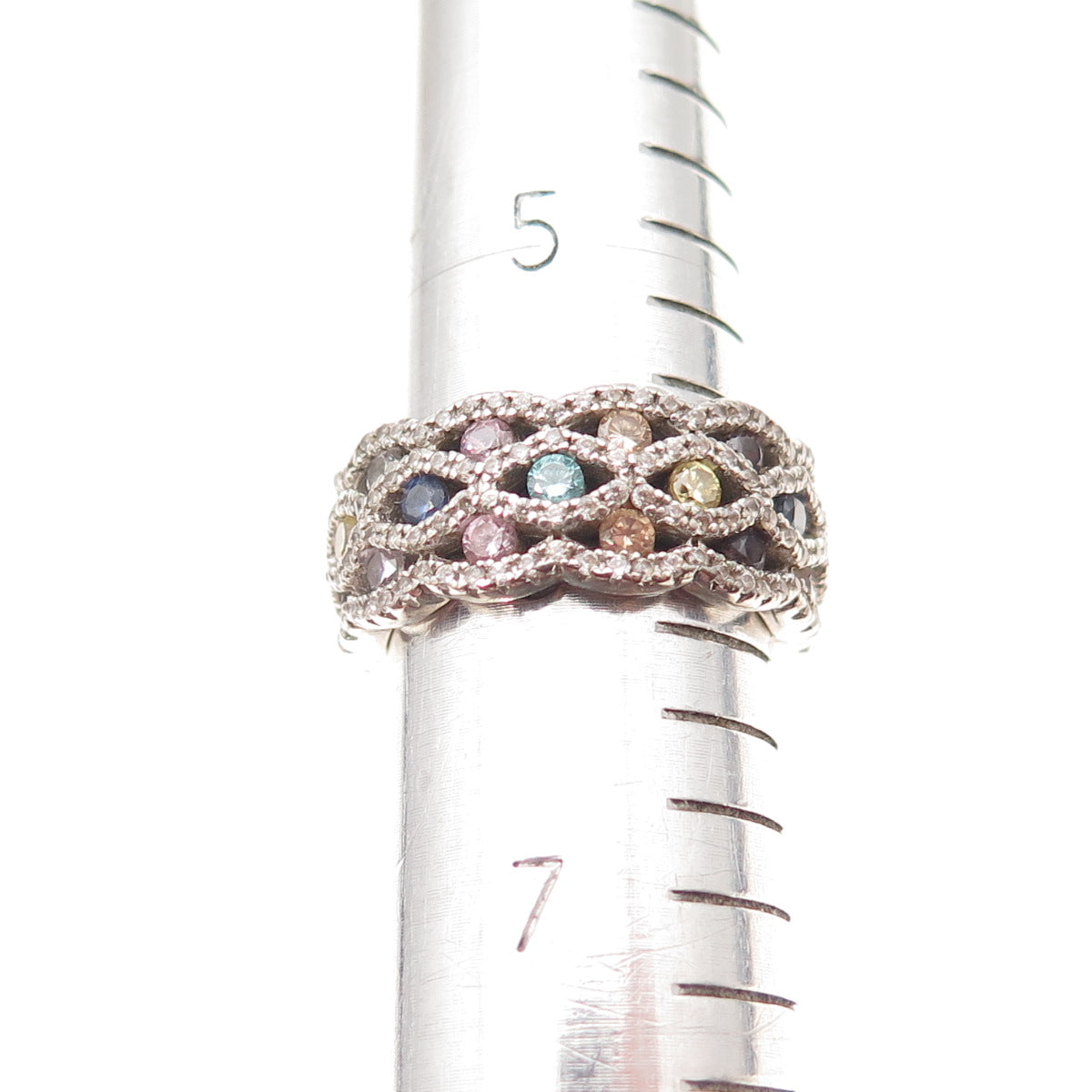 925 Sterling Silver Round-Cut Multi-Color C Z Band Ring Size 6.25