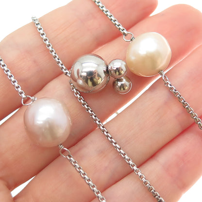 HONORA Sterling Silver Vintage Pearl Round Box Chain Adjustable Necklace 18-28"