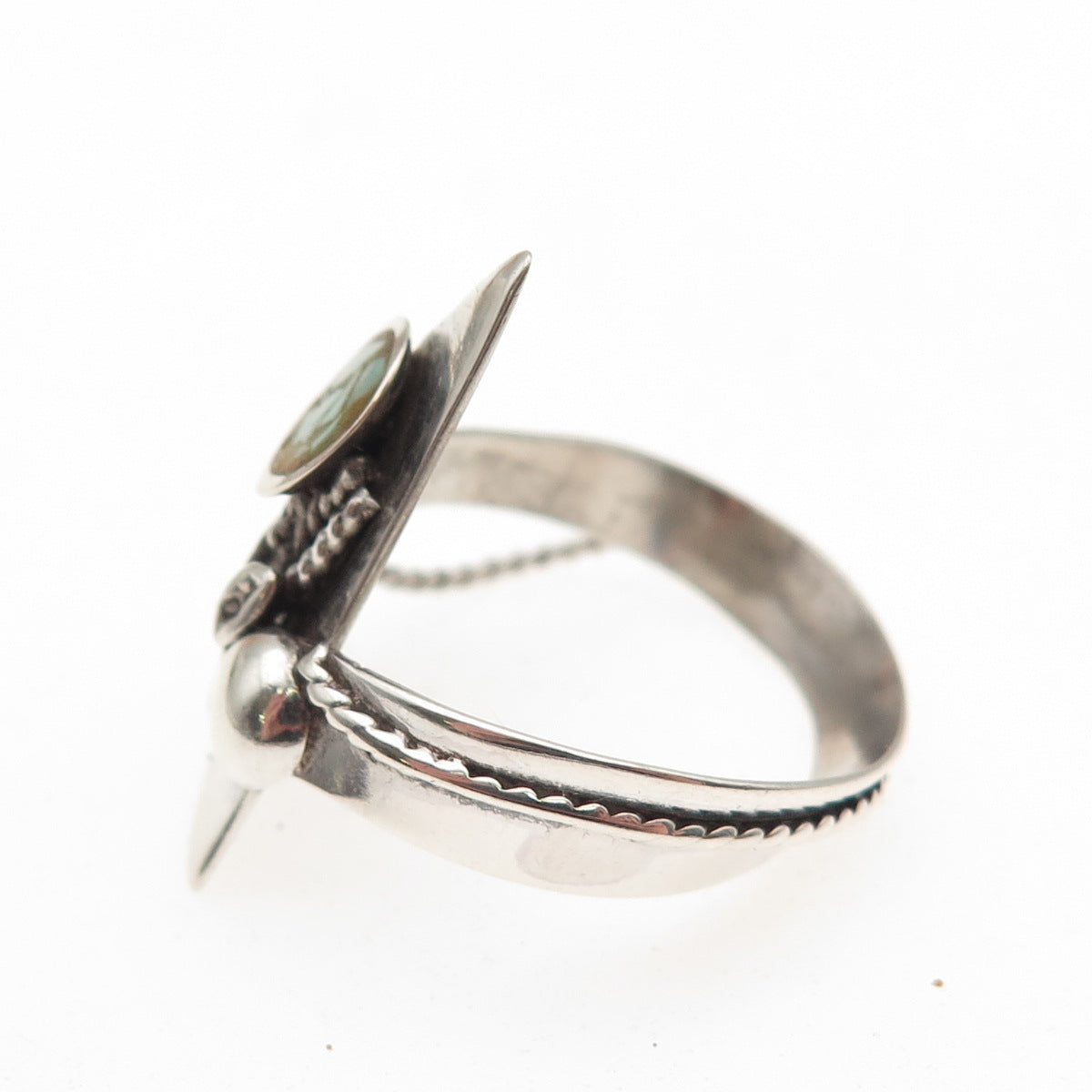 Old Pawn 925 Sterling Silver Vintage Southwestern Turquoise Inlay Ring Size 8.5