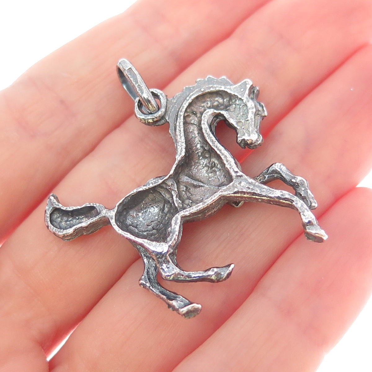 925 Sterling Silver Vintage Italy Enamel Horse Oxidized Charm Pendant