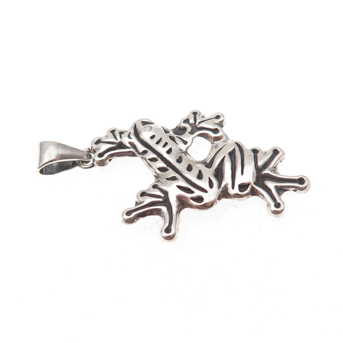 925 Sterling Silver Vintage Frog Good Luck Oxidized Charm Pendant