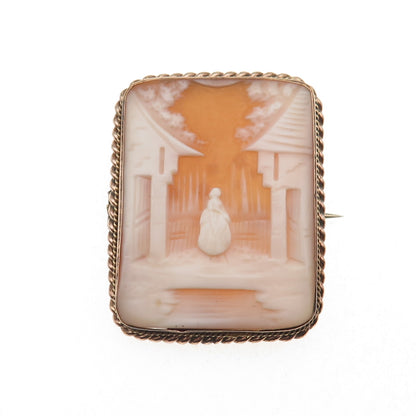 Gold Filled Antique Art Deco Real MOP Carved Lady Cameo Pin Brooch