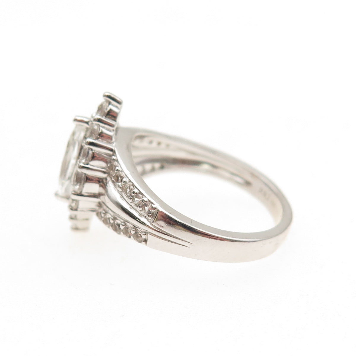 925 Sterling Silver Real Marquise & Round-Cut White Topaz Ring Size 7