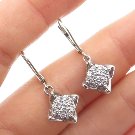 925 Sterling Silver Round-Cut C Z Flower Drop Dangle Earrings