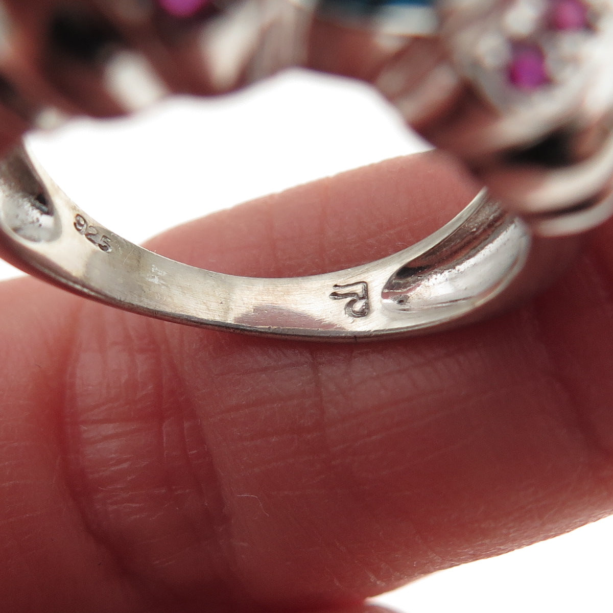 Ross Simons 925 Sterling Silver Real London Blue Topaz & Ruby Ring Size 6.75