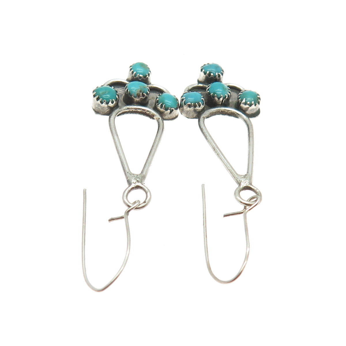 Old Pawn 925 Sterling Vintage Southwestern Turquoise Snake Eye Dangle Earrings