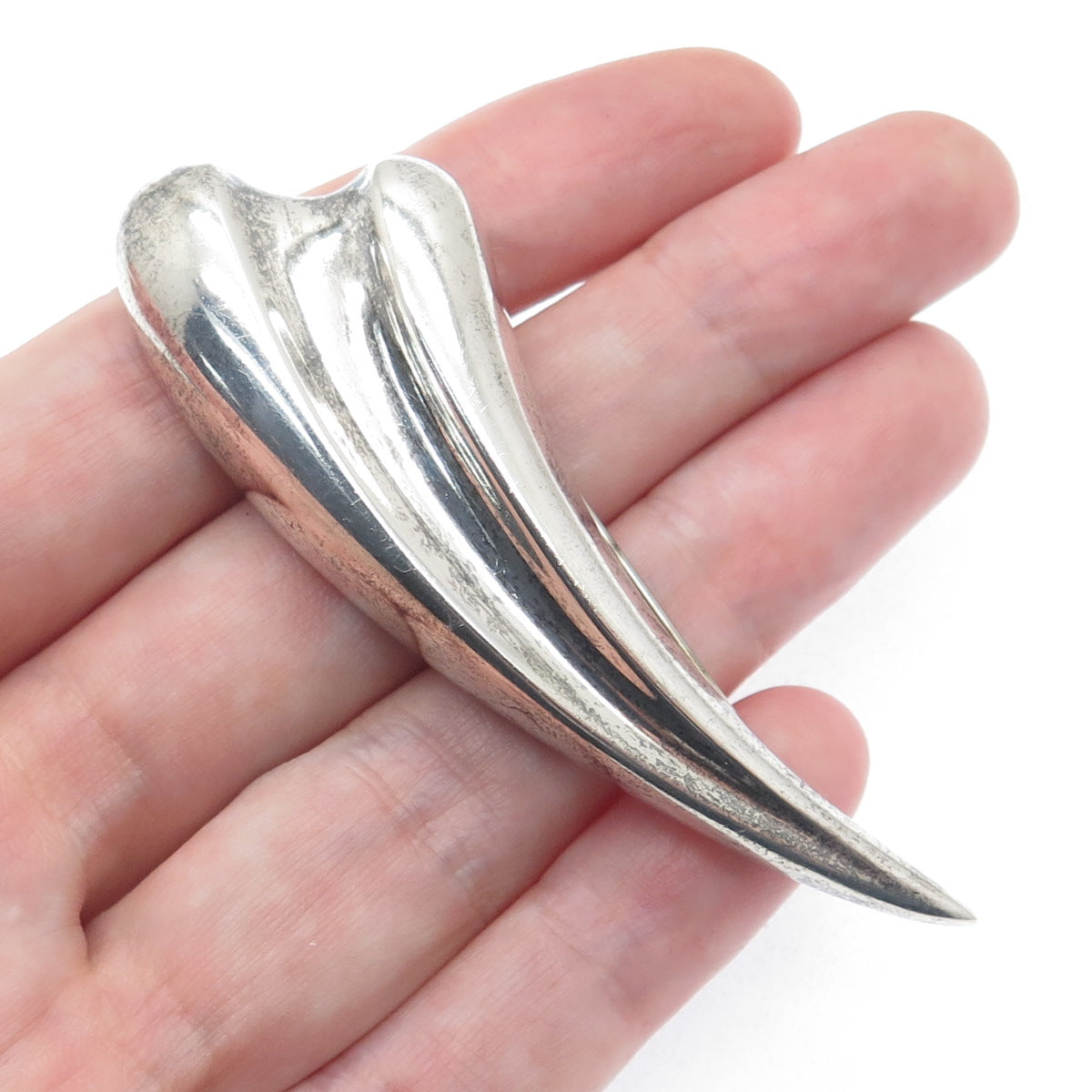 BAYANIHAN 925 Sterling Silver Vintage Modernist Heart / Claw Pin Brooch