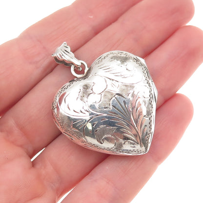 Charles Winston 925 Sterling Silver Vintage Engraved Heart Locket Charm Pendant