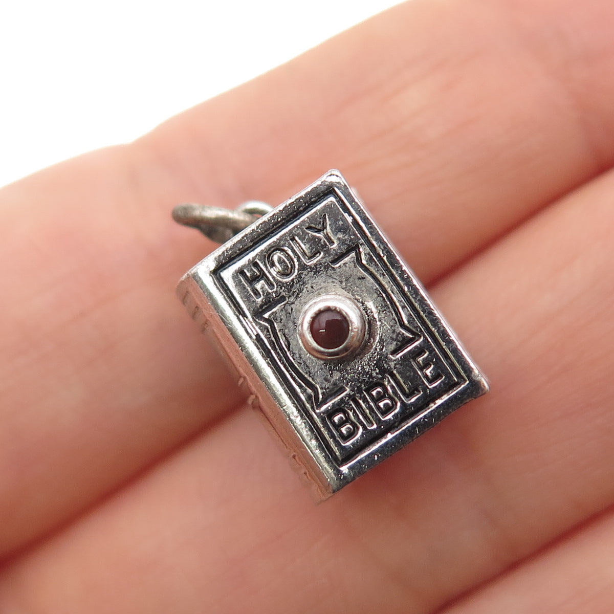 WELLS 925 Sterling Silver Antique Art Deco Stanhope Holy Bible Mini 3D Pendant
