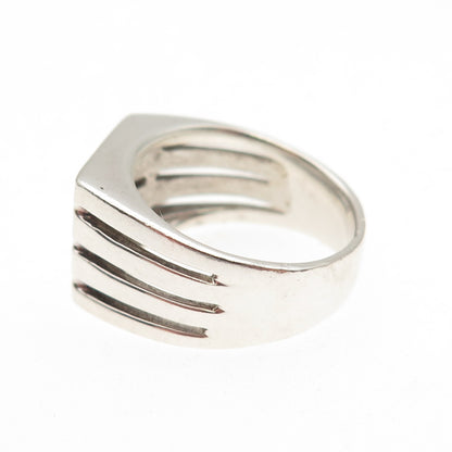 925 Sterling Silver Vintage 4-Row Signet Ring Size 6.75