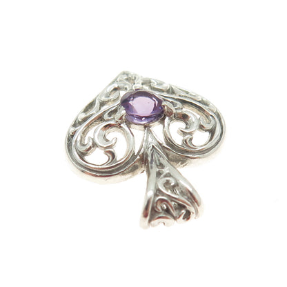 KABANA 925 Sterling Silver Vintage Real Amethyst Gemstone Heart Ornate Pendant