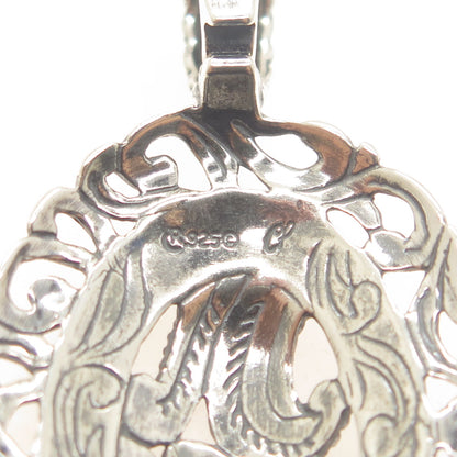 CAROLYN POLLACK 925 Sterling Silver Vintage Floral Ornate Oxidized Pendant