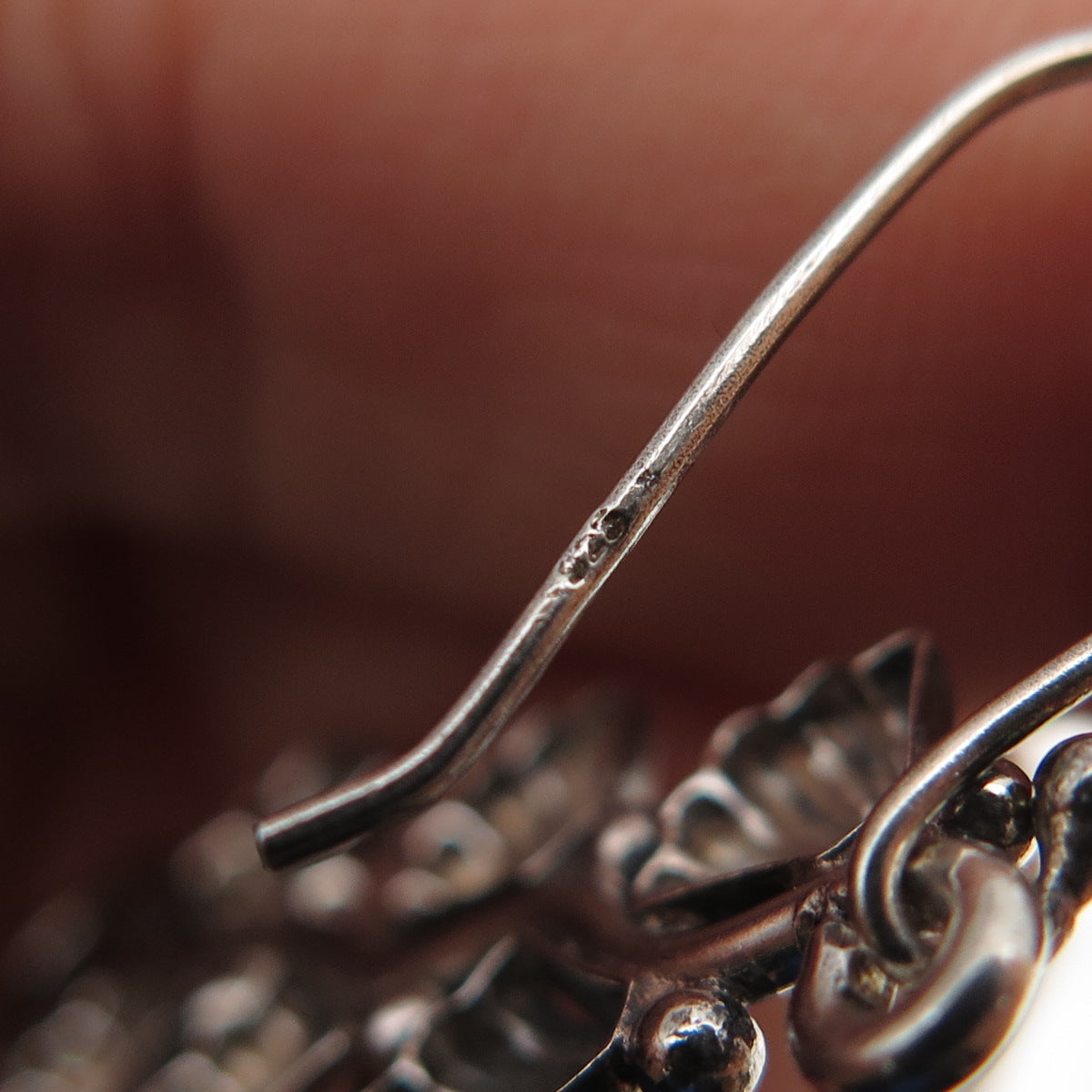 925 Sterling Silver Vintage Real Blue Topaz Floral Oxidized Dangle Earrings