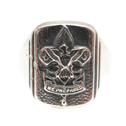 925 Sterling Silver Vintage US Boy Scouts Be Prepared Oxidized Ring Size 7