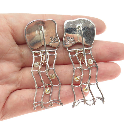 BRANDON WILLIAMS Sterling Silver Vintage Glass & Real Pearl Modernist Earrings