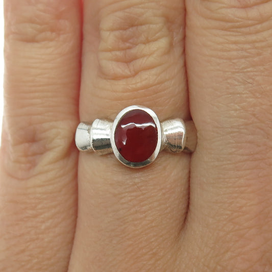 925 Sterling Silver Vintage Real Carnelian Modernist Ring Size 6