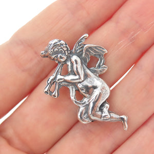 925 Sterling Silver Vintage Mexico Cherub Oxidized Pin Brooch