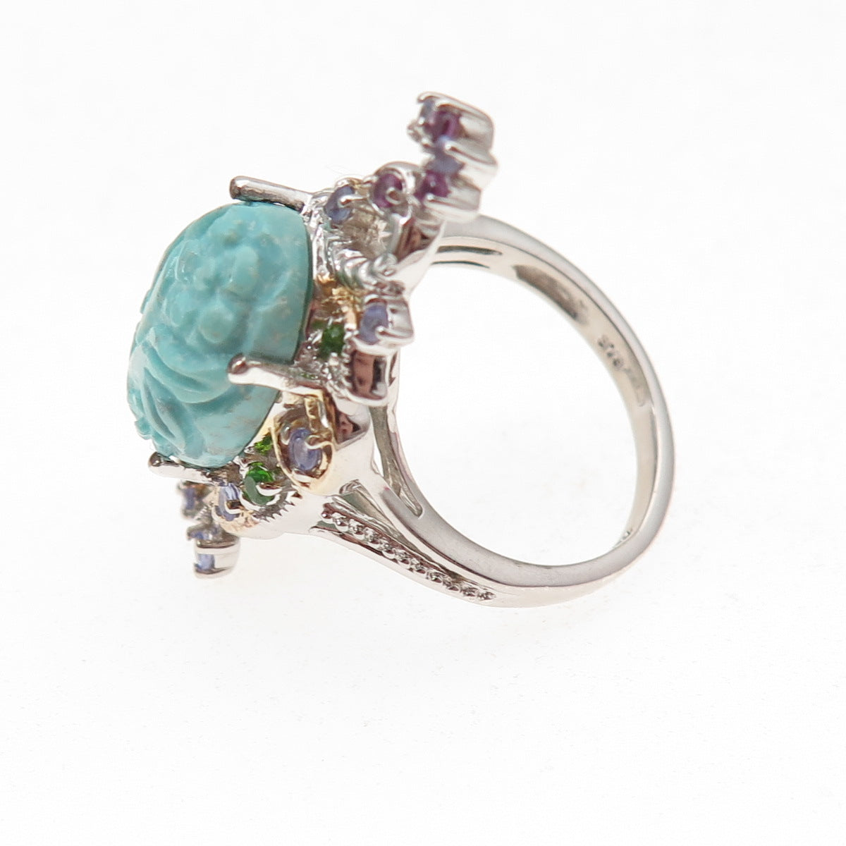 Chuck Clemency Sterling Real Turquoise Tanzanite Amethyst & Peridot Ring Size 8